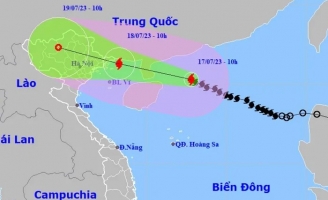 Bão số 1 giật cấp 15 đang di chuyển nhanh, áp sát vịnh Bắc Bộ