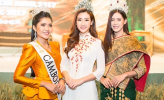 Đỗ Mỹ Linh đẹp nổi bật bên Hoa hậu Hoàn vũ Lào và Hoa hậu Toàn cầu Campuchia