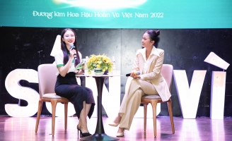 Hoa hậu Ngọc Châu làm diễn giả, hào hứng giải đáp những câu hỏi khó của sinh viên Huflit