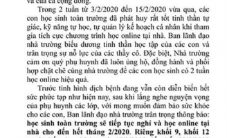 Xôn xao thông tin một trường ở Hà Nội thu thêm 2,5 triệu đồng/tháng để tổ chức dạy học online